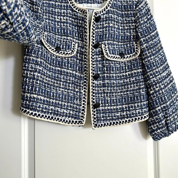 Women's VERONICA BEARD Brim Cropped Tweed Jacket in Navy Multi Size 4 - Picture 7 of 11